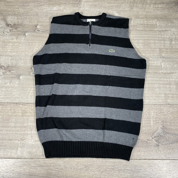 Lacoste Sweater Vest Mens Medium Striped Knit Half Zip Pullover‎ Casual Golf - Picture 1 of 12
